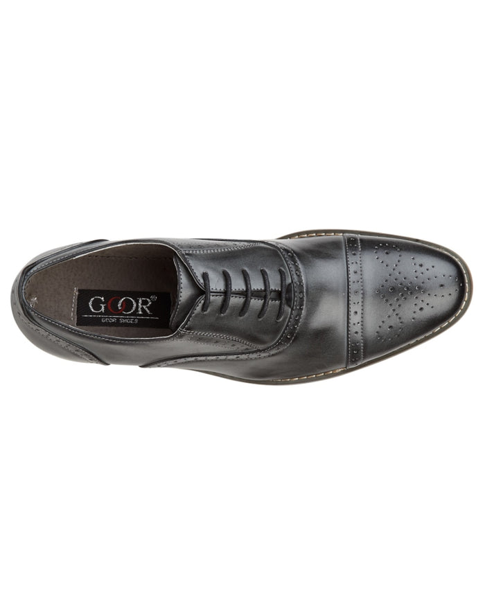 Black coloured Goor Mens Leather Capped Lace Oxford Brogue Shoes on white background #colour_black