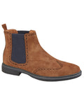 Tan coloured Goor Mens Twin Gusset Brogue Ankle Boots on white background #colour_tan