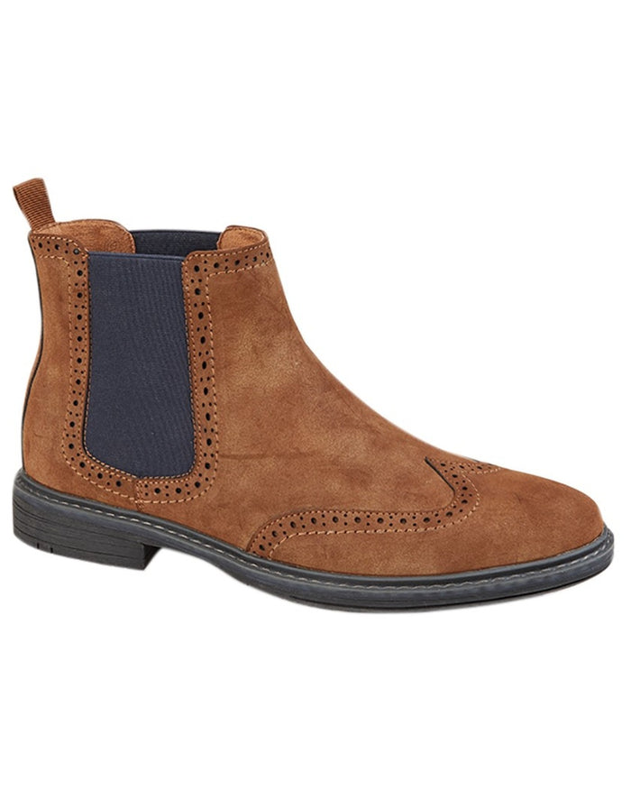 Tan coloured Goor Mens Twin Gusset Brogue Ankle Boots on white background #colour_tan