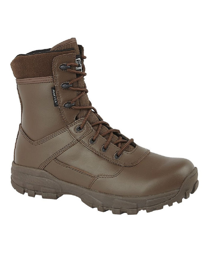Brown coloured Grafters Ambush Lightweight Waterproof Combat Boots on white background #colour_brown