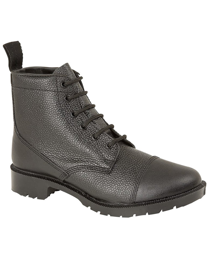 Grafters Black Grain Leather 6 Eye Cadet Boot with Smooth Leather Toe #style_smooth-leather-toe