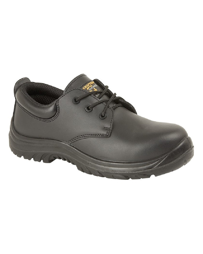 Black coloured Grafters Fully Composite Non-Metal Safety Shoes on white background #colour_black