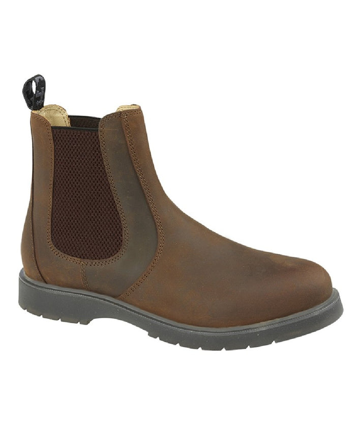 Brown coloured Grafters Gusset Chelsea Boots on white background #colour_brown