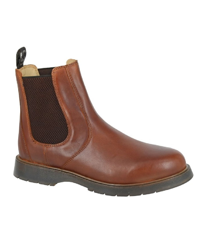 Tan coloured Grafters Gusset Chelsea Boots on white background #colour_tan