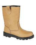 Tan coloured Grafters Tan Leather Rigger Safety Boots on white background #colour_tan