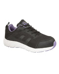 Black Lilac coloured Grafters Womens Black Nylon Mesh Safety Trainer Shoes on white background #colour_black-lilac