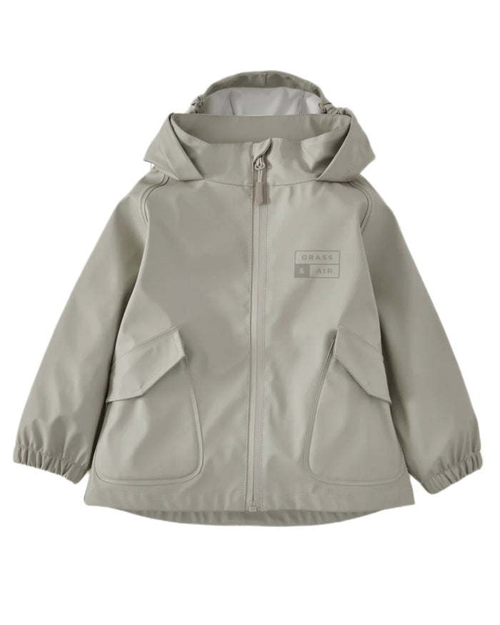 Geothermal Grey coloured Grass & Air Childrens Rainster Jacket on white background #colour_geothermal-grey