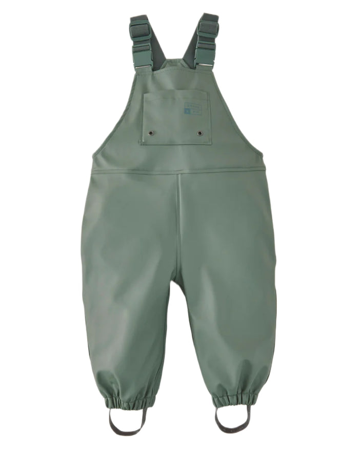 Khaki coloured Grass & Air Childrens Rainster Waterproof Dungaree on white background #colour_khaki-green