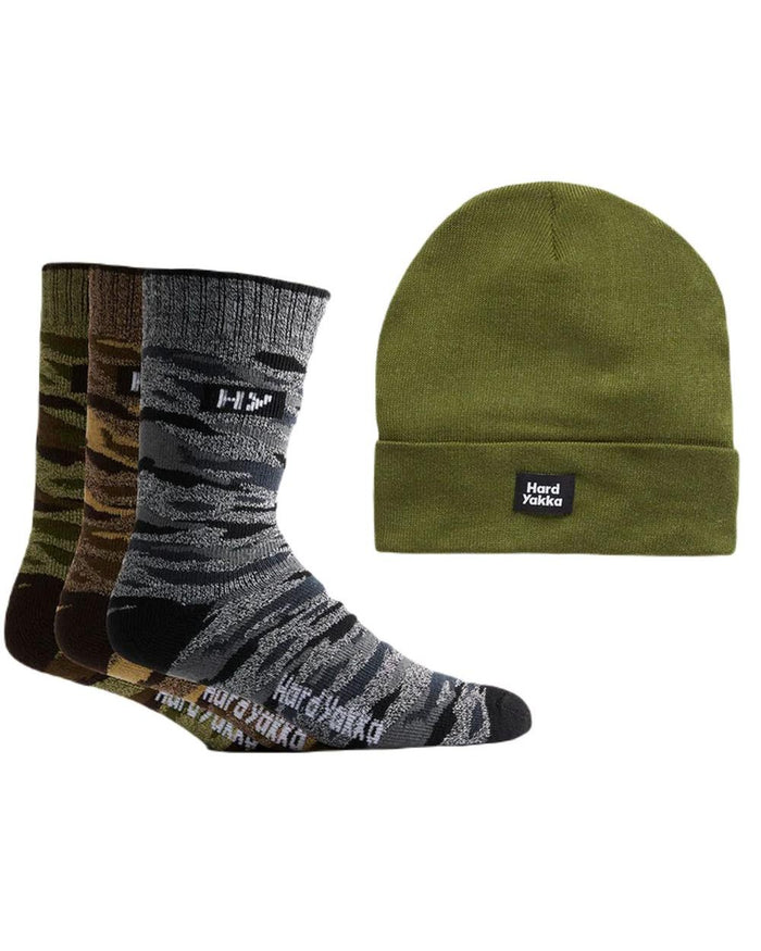 Multi Coloured Hard Yakka Crew Socks and Beanie Bundle on White Background
#colour_multi-coloured