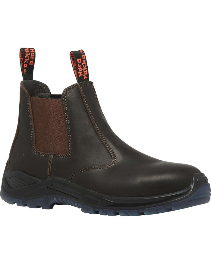 Brown Coloured Hard Yakka Mens Banjo Elastic Gusset Safety Dealer Boots on White Background
#colour_brown