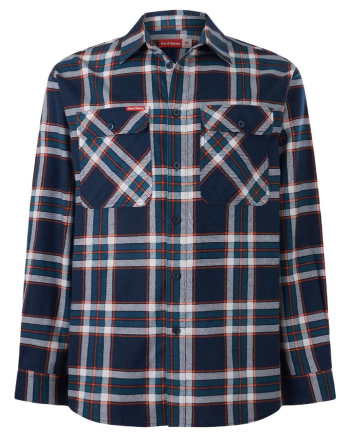 Navy Coloured Hard Yakka Mens Lightweight Check Flannel Shirt on White Background
#colour_navy