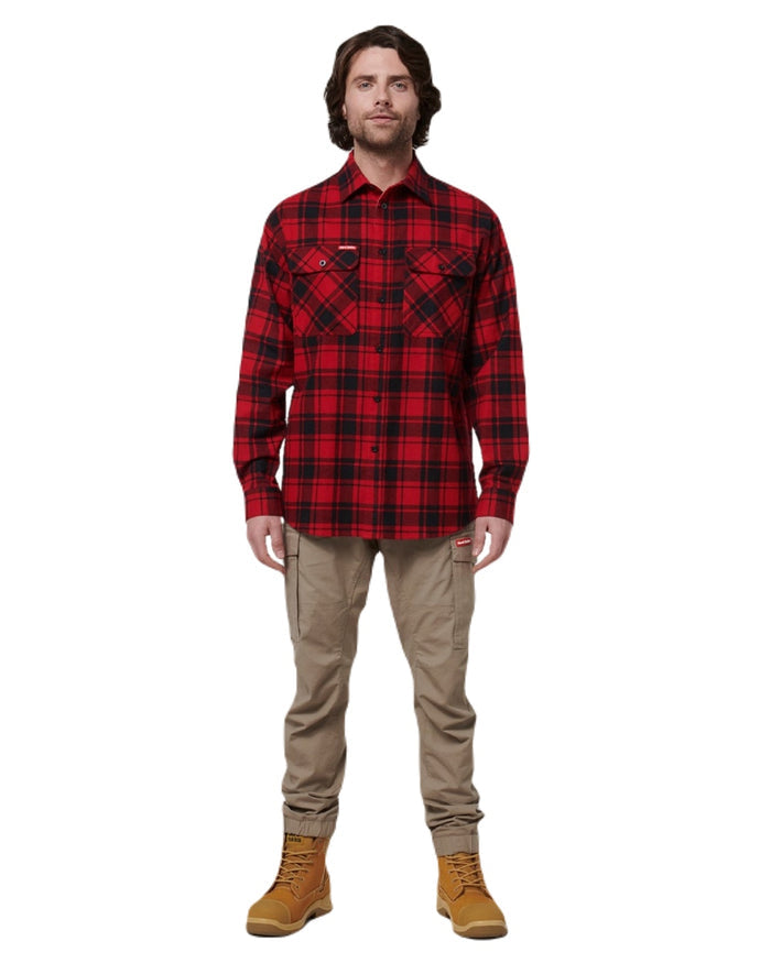 Red Coloured Hard Yakka Mens Lightweight Check Flannel Shirt on White Background
#colour_red