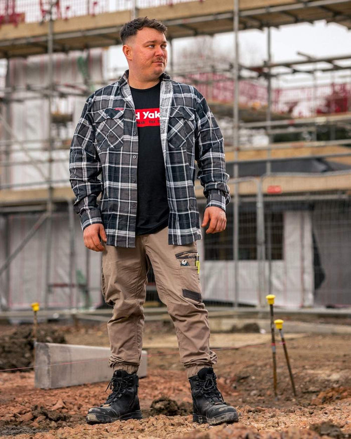 Charcoal Coloured Hard Yakka Mens Lightweight Check Flannel Shirt on Construction Background
#colour_charcoal