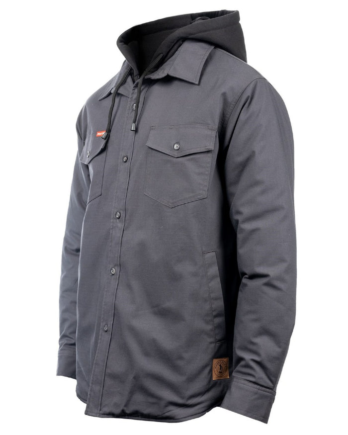 Charcoal coloured Hard Yakka Mens Quilted Solid Shacket on white background #colour_charcoal