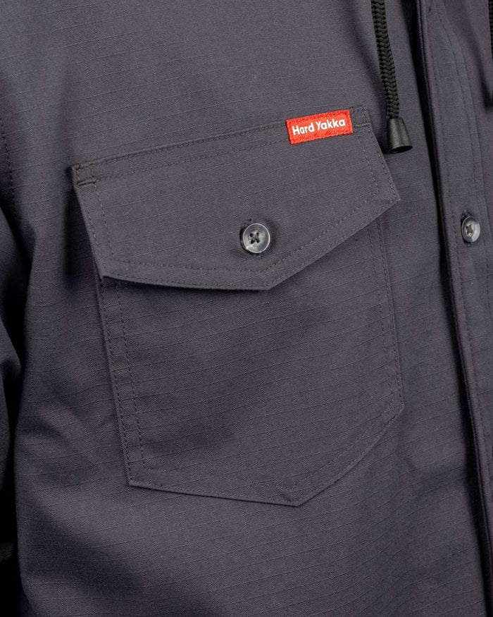 Charcoal coloured Hard Yakka Mens Quilted Solid Shacket on white background #colour_charcoal