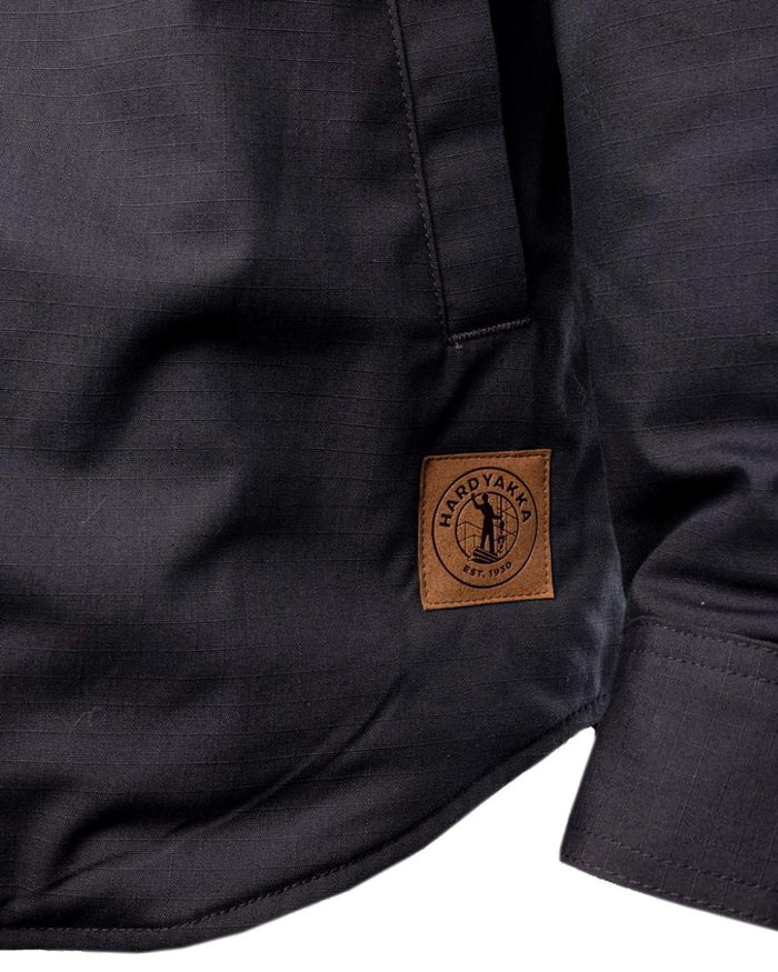 Charcoal coloured Hard Yakka Mens Quilted Solid Shacket on white background #colour_charcoal