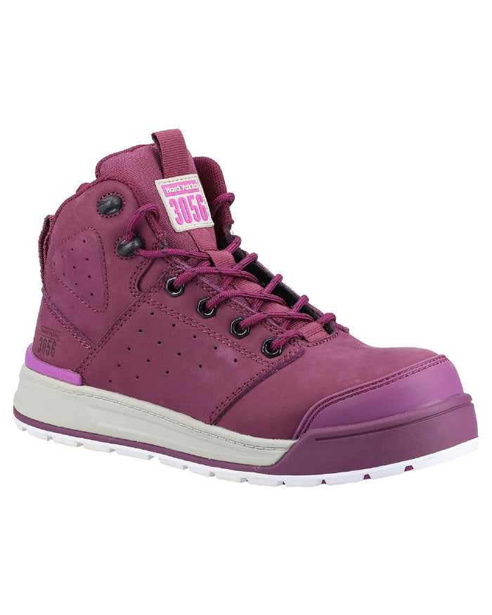 Shiraz Coloured Hard Yakka Womens 3056 PR Side Zip Safety Boots on White Background
#colour_shiraz