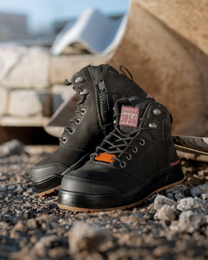 Black Coloured Hard Yakka Womens 3056 PR Side Zip Safety Boots on Outdoor Background
#colour_black