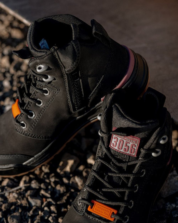 Black Coloured Hard Yakka Womens 3056 PR Side Zip Safety Boots on Outdoor Background
#colour_black