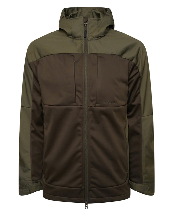 Forest Shade coloured Harehill Ridgegate Active Hybrid Jacket on white background #colour_forest-shade