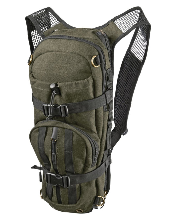 Hunting Green Coloured Harkila Alta Rucksack In Melton Wool on white background #colour_hunting-green