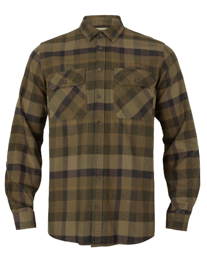 Beech Green Check coloured Harkila Asmund Long Sleeve Shirt on white background #colour_beech-green-check