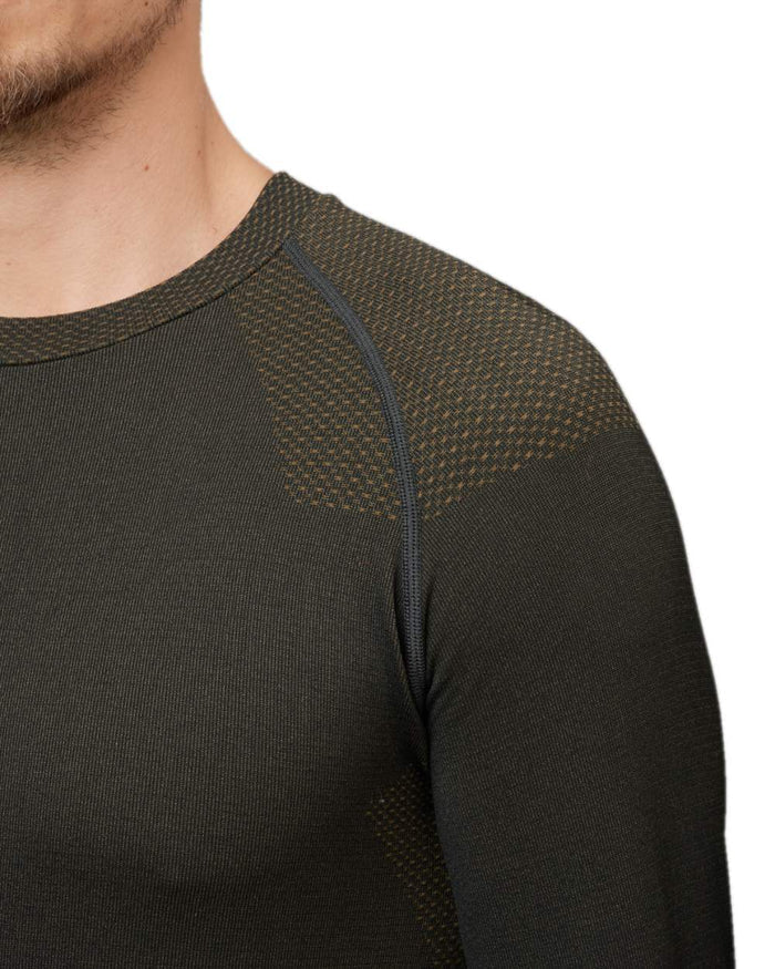 Dark Willow Green Coloured Harkila Base Active Long Sleeve O-Neck on white background #colour_dark-willow-green