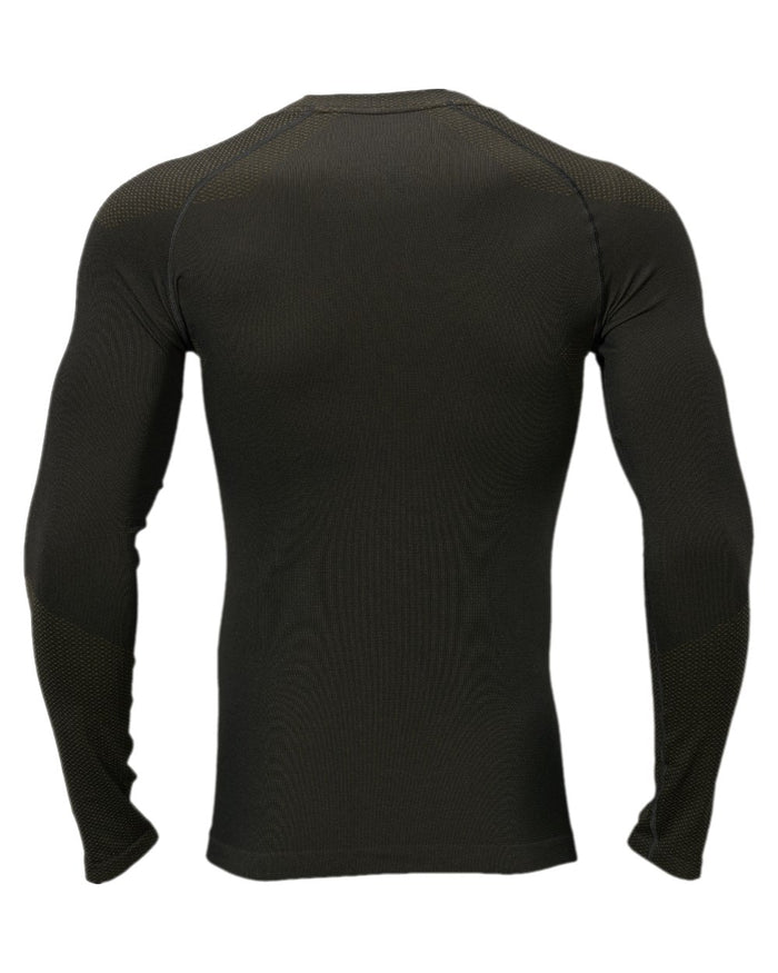 Dark Willow Green Coloured Harkila Base Active Long Sleeve O-Neck on white background #colour_dark-willow-green