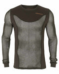 Shadow Brown Coloured Harkila Base Mesh Crew Neck on white background #colour_shadow-brown