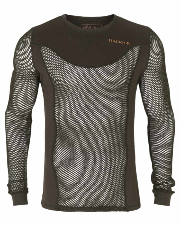 Shadow Brown Coloured Harkila Base Mesh Crew Neck on white background #colour_shadow-brown