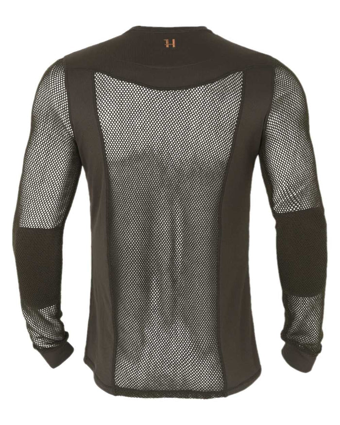 Shadow Brown Coloured Harkila Base Mesh Crew Neck on white background #colour_shadow-brown