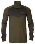 Willow Green Shadow Brown Coloured Harkila Base Warm Zip Neck on white background #colour_willow-green-shadow-brown
