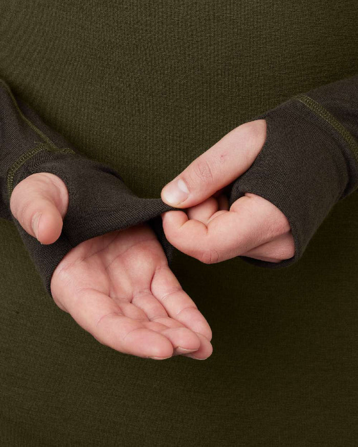 Willow Green Shadow Brown Coloured Harkila Base Warm Zip Neck on white background #colour_willow-green-shadow-brown