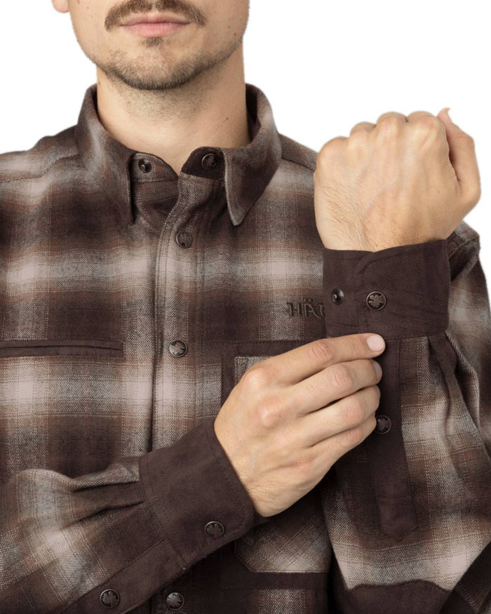Burgundy Coloured Harkila Folke Shirt Jacket on white background #colour_burgundy