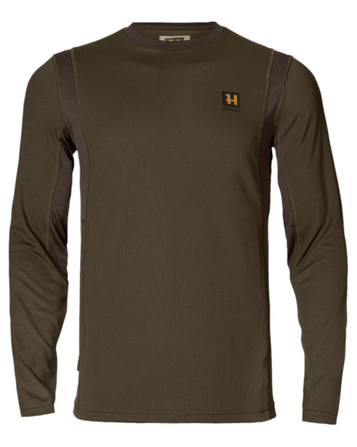 Hunting Green Shadow Brown Coloured Harkila Forest Hunter Long Sleeve T-Shirt on white background #colour_hunting-green-shadow-brown