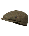 Forest Green Herringbone Coloured Harkila Kenmore Classic Baker Boy Cap on white background #colour_forest-green-herringbone