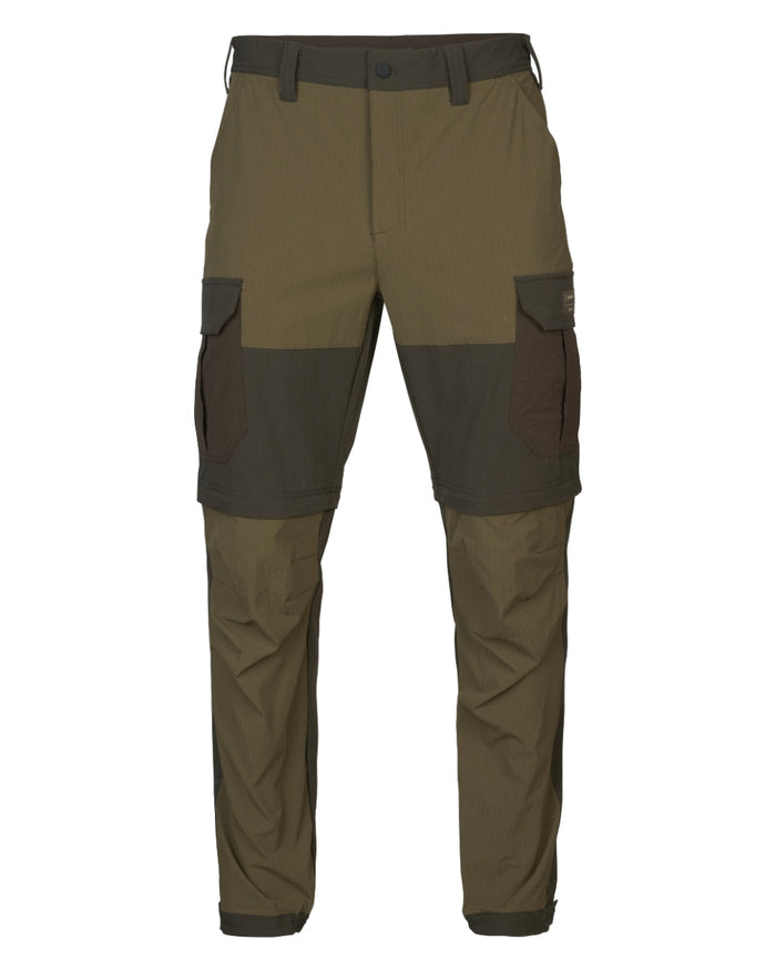 Dark Olive Willow Green Coloured Harkila Logmar Lightweight Zip Off Trousers on white background #colour_dark-olive-willow-green