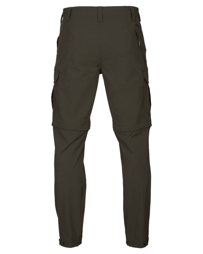 Dark Olive Willow Green Coloured Harkila Logmar Lightweight Zip Off Trousers on white background #colour_dark-olive-willow-green