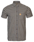Naval Blue Check Coloured Harkila Mens Fjell Short Sleeve Shirt on white background #colour_naval-blue-check