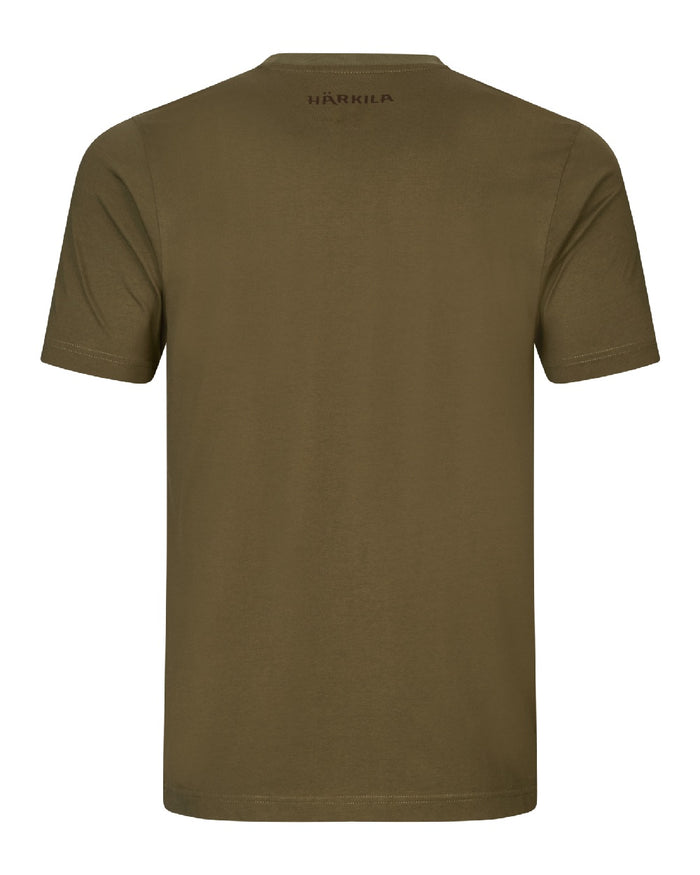 Dark Olive Coloured Harkila Mens H-Logo Short Sleeve T-Shirt on White Background
#colour_dark-olive