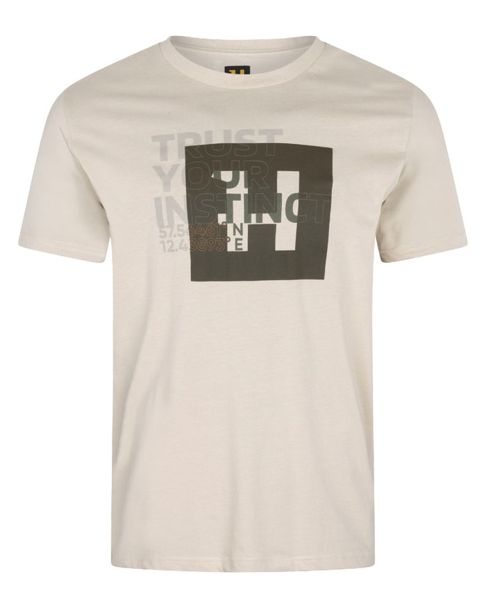 Pure Cashmere coloured Harkila Mens Heim Short Sleeve T-Shirt on white background #colour_pure-cashmere