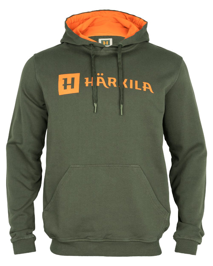 Grape Leaf Mandarin Orange coloured Harkila Mens Identity Hoodie on white background #colour_grape-leaf-mandarin-orange