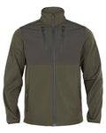 Willow Green Shadow Brown coloured Harkila Mens Scandinavian Softshell Jacket on white background #colour_willow-green-shadow-brown