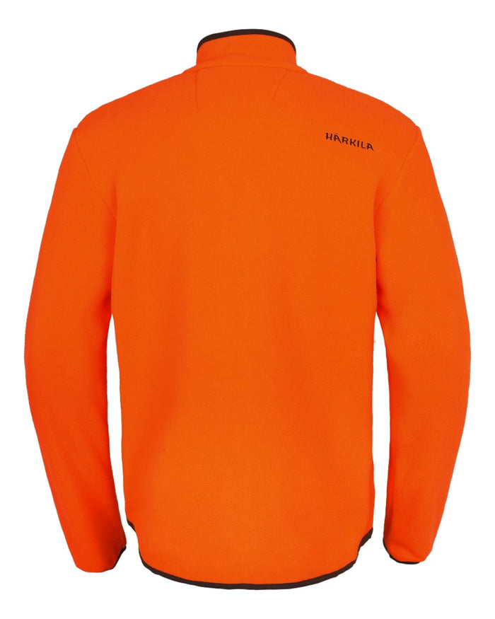 Orange Blaze Coloured Harkila Wildboar Pro Blaze Fleece Jacket on white background #colour_orange-blaze