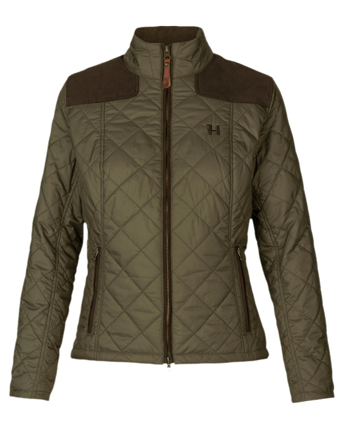 Willow Green Coloured Harkila Womens Ailsa Quilted Jacket on white background #colour_willow-green