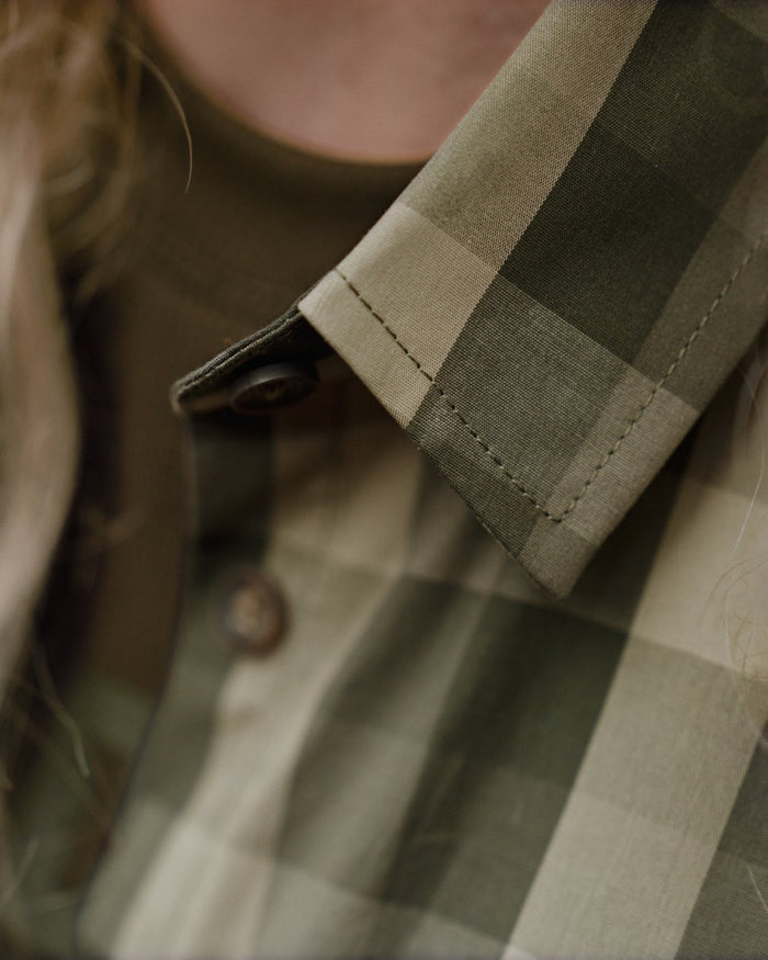 Forest Night Check coloured Harkila Womens Akeena Long Sleeve Shirt close up #colour_forest-night-check