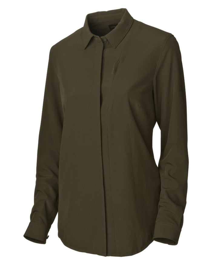 Willow Green Coloured Harkila Womens Herlet Tech Shirt on white background #colour_willow-green