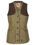 Olive Coloured Harkila Womens Jura Shooting Waistcoat on white background #colour_olive