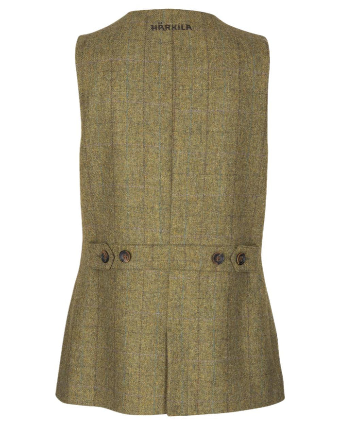Olive Coloured Harkila Womens Jura Shooting Waistcoat on white background #colour_olive