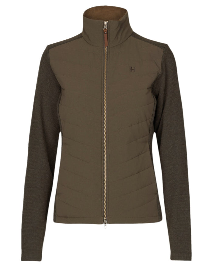 Willow Green Coloured Harkila Womens Sandhem Pro Insulated Cardigan on white background #colour_willow-green